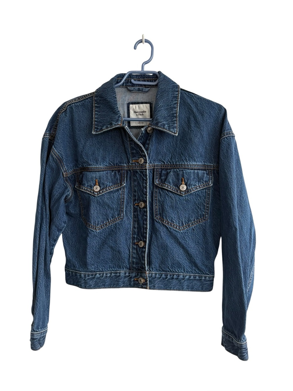 Abercrombie & Fitch Medium Wash Stiff Button Up Denim Jacket Sz Medium